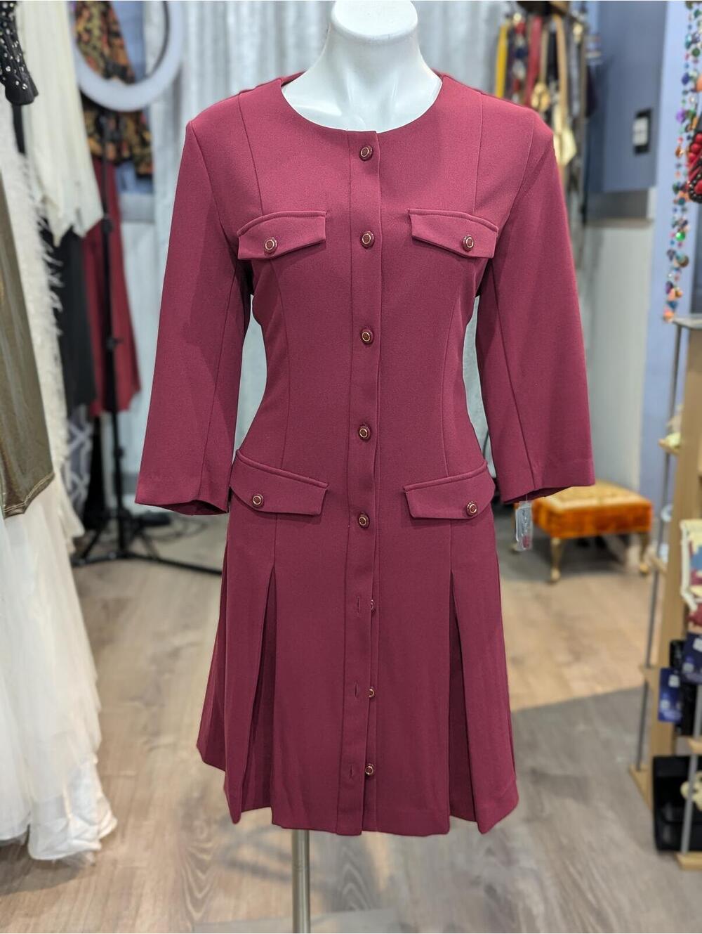 Sharagano Front Pleated Button Down Dress